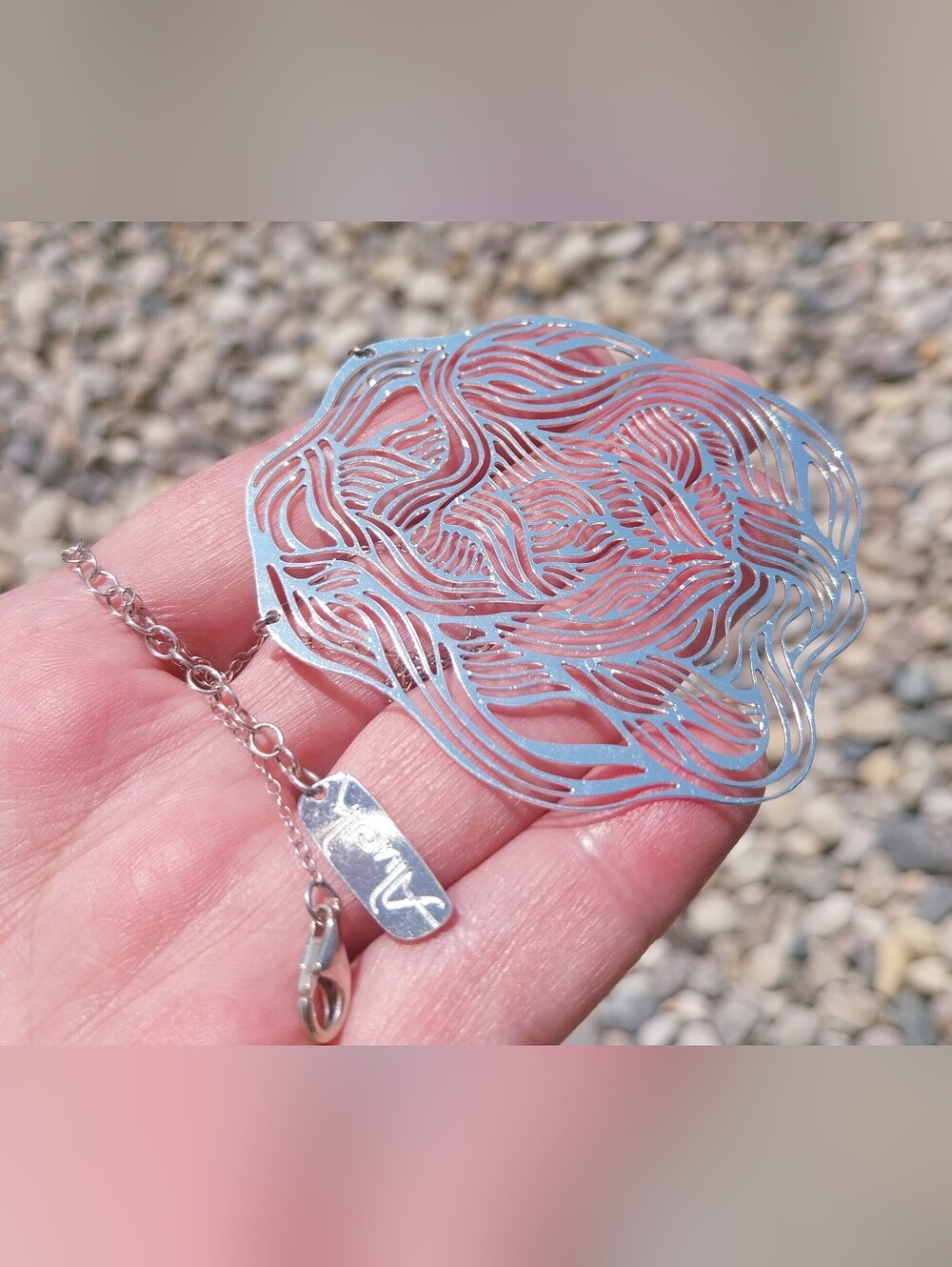Intricate Silver Filigree Cutout Pendant Necklace - Women Jewelry - Picture 2 of 14